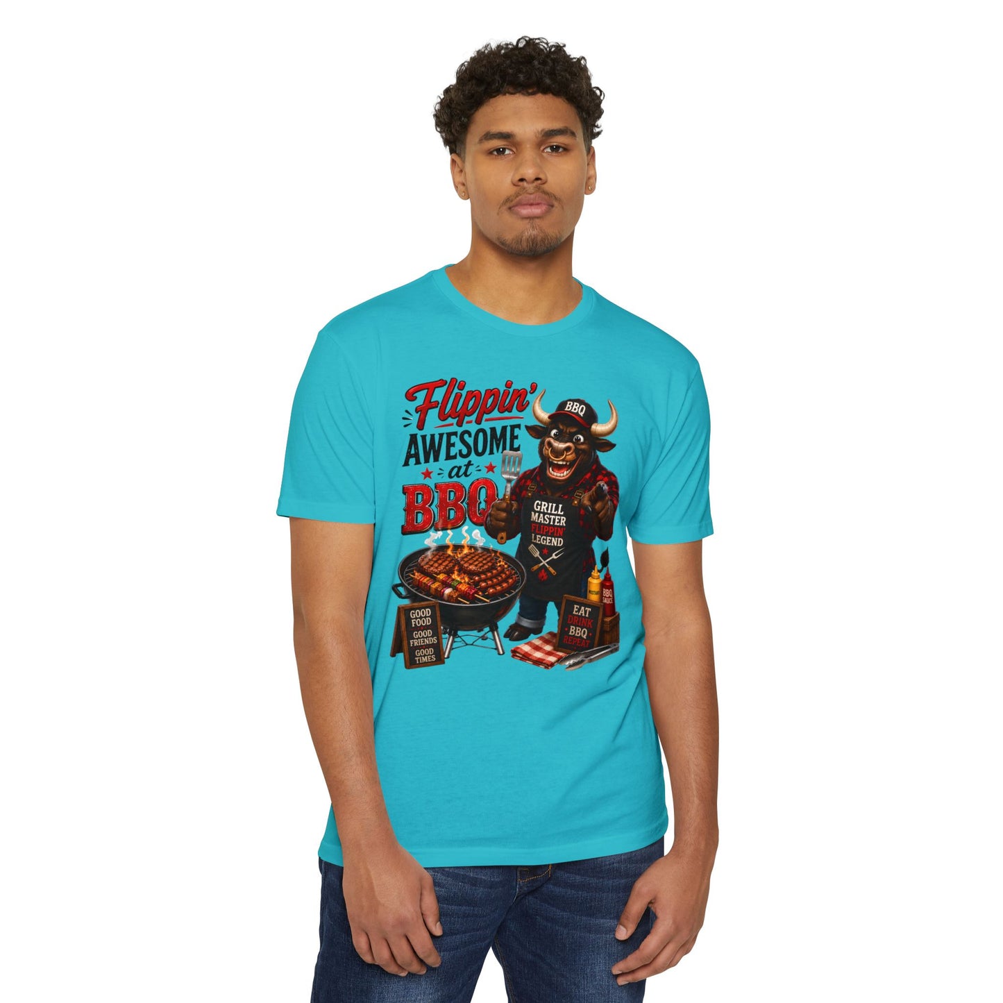 Flippin' Awesome at BBQ T-Shirt — Grill Master Bull Graphic Tee
