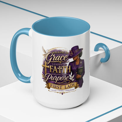 Faith & Purpose Accent Coffee Mug — First Lady Church Design (11/15oz)