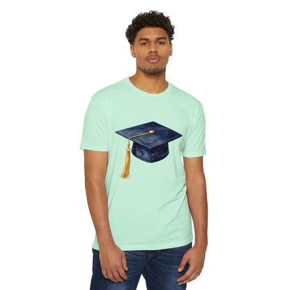 Graduation Cap T-Shirt — Navy Mortarboard with Gold Tassel