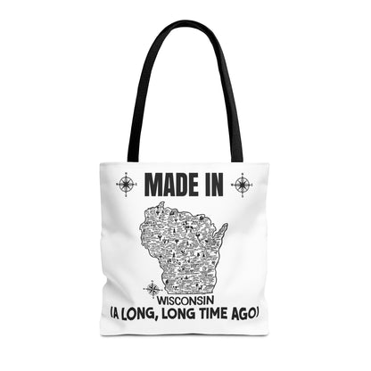 Made in Wisconsin Tote Bag — Vintage Map State Pride Tote ("A Long, Long Time Ago")
