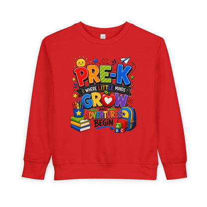 Pre-K Toddler Sweatshirt — "Pre-K Where Little Minds Grow and Adventure Begins" Kids School Pullover