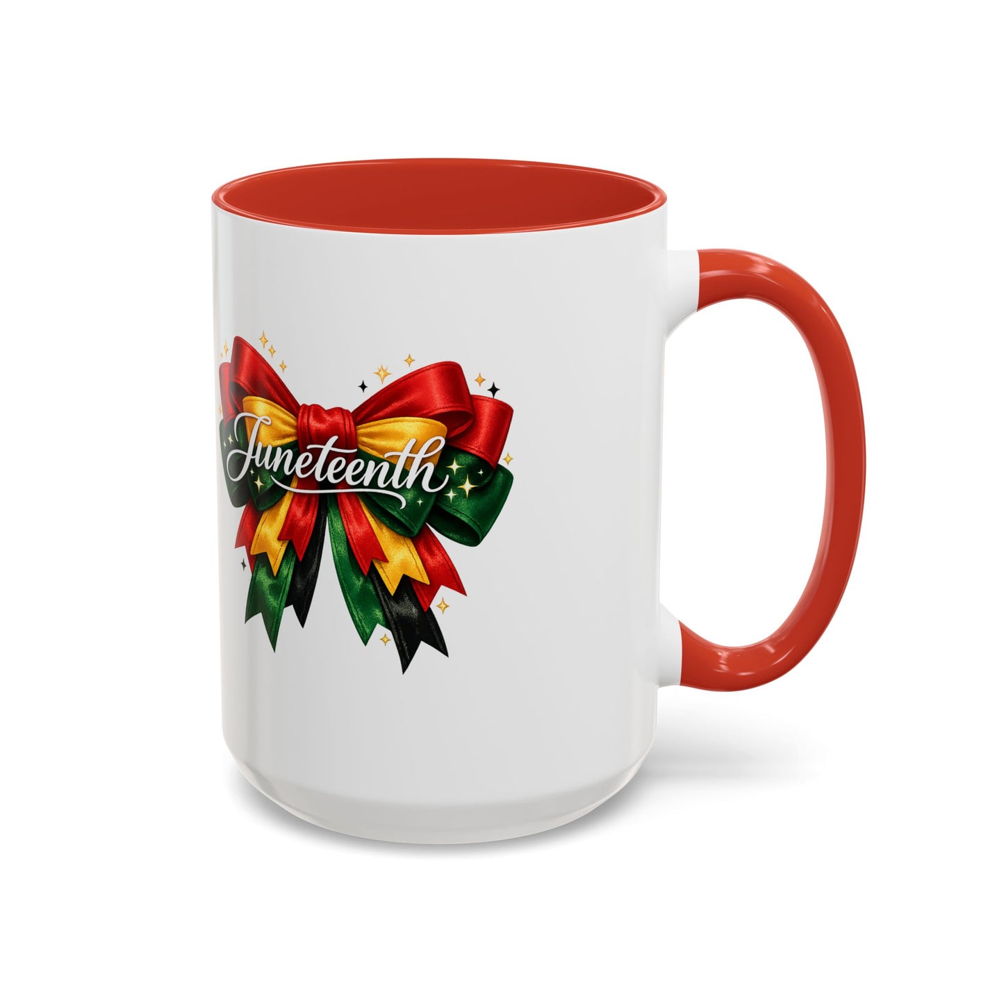 Juneteenth Ribbon Coffee Mug — Black/Red/Green Celebration Accent Mug
