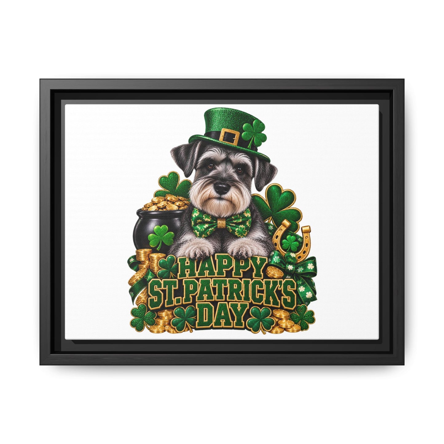 Happy St. Patrick’s Day Schnauzer Framed Canvas