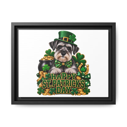 Happy St. Patrick’s Day Schnauzer Framed Canvas