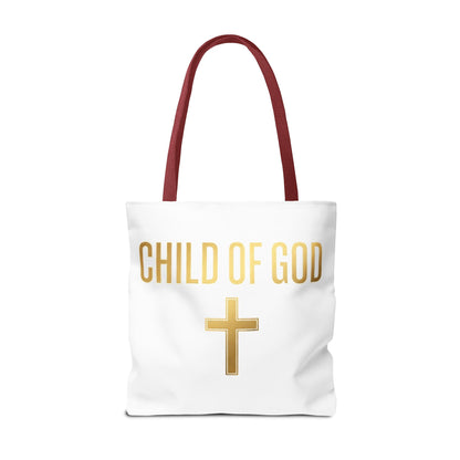 Child of God Tote Bag — Gold Cross Religious Canvas Tote