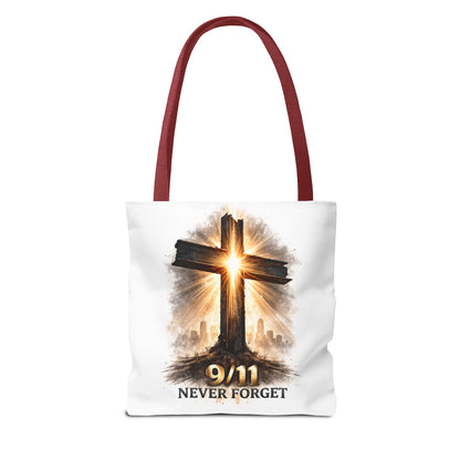 9/11 Never Forget Cross Memorial Tote Bag — Patriotic Remembrance Shopper