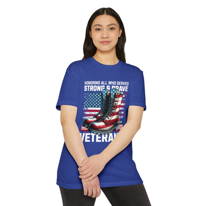 Veterans Tribute T-Shirt — "Honoring All Who Served" American Flag Boots