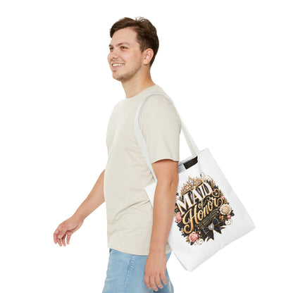 Maid of Honor Tote Bag — Elegant Bridal Party Gift with Gold Crown Floral Design