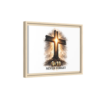 9/11 Never Forget Framed Canvas Wall Art — Memorial Cross Tribute