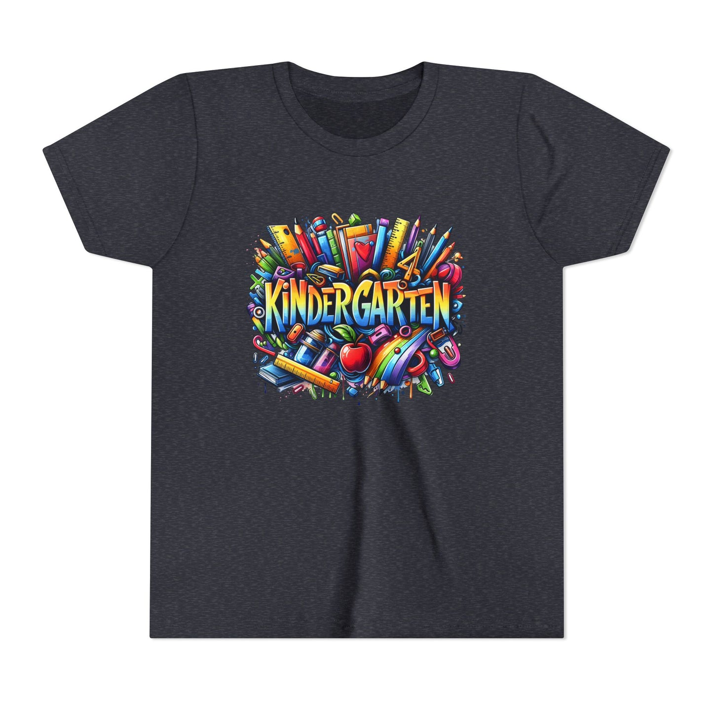 Kindergarten Colorful School Supplies Youth Tee — Back-to-School Kids T-Shirt