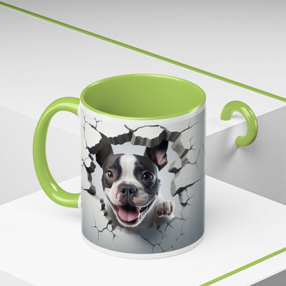 Coffee Mug — Happy Boston Terrier Breaking Through Design (Accent 11/15oz)