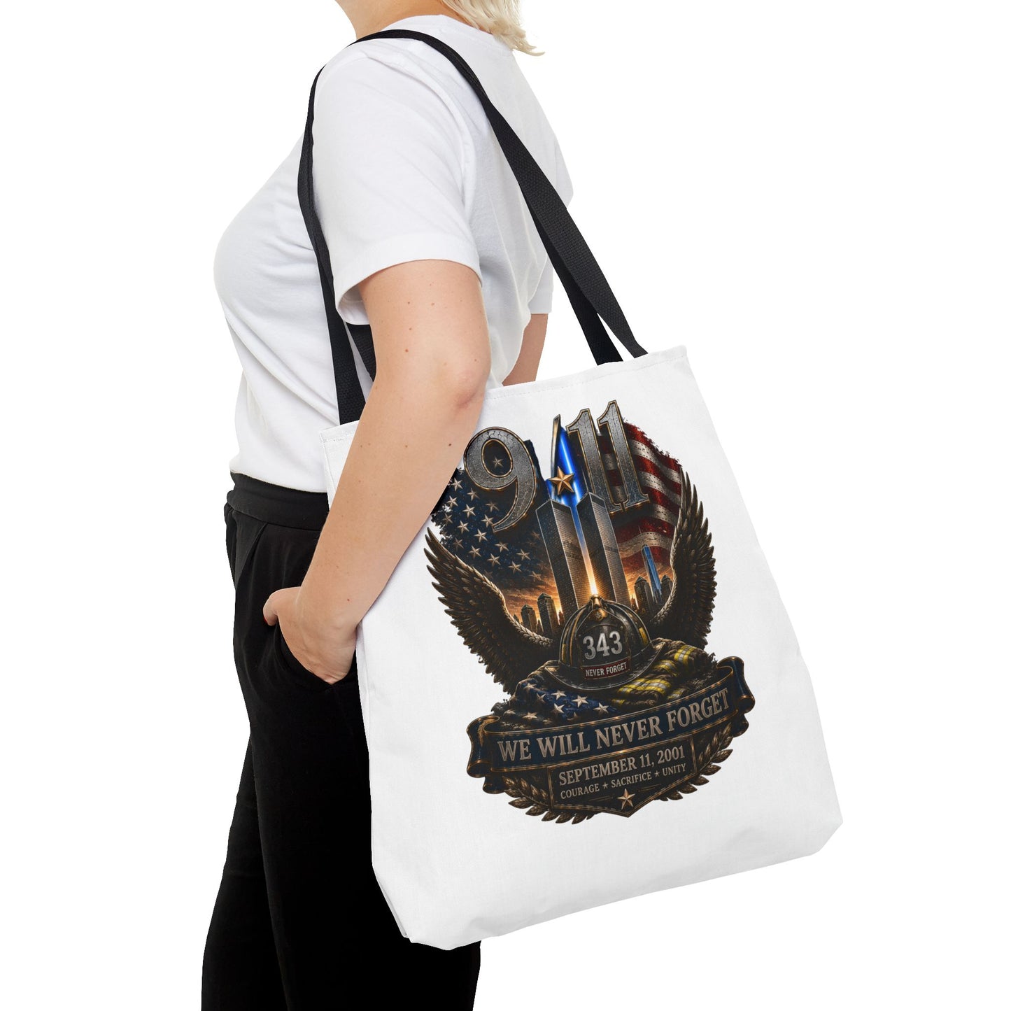 9/11 Memorial Tote Bag — "We Will Never Forget" Tribute Tote