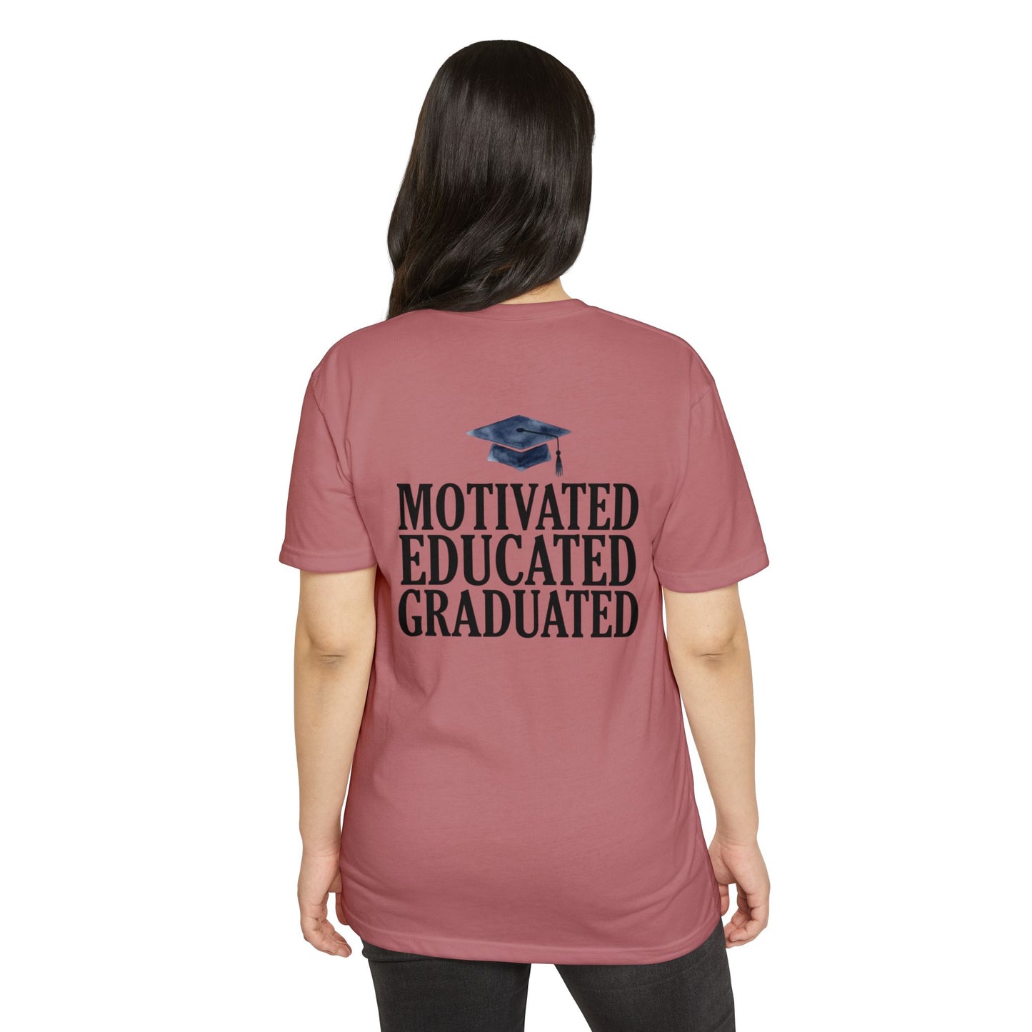 Graduation Tee — "Motivated Educated Graduated" Cap Design