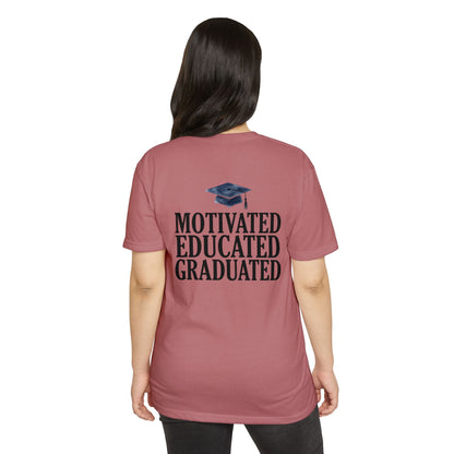 Graduation Tee — "Motivated Educated Graduated" Cap Design
