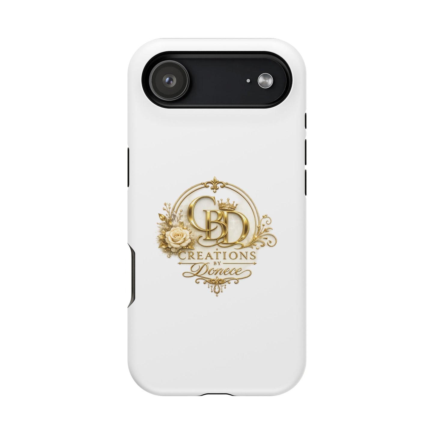 Magnetic Impact-Resistant Phone Case — Gold Floral Crest Logo