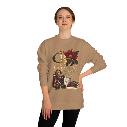 Crewneck Sweatshirt — CBD Creations Boutique Logo Graphic (Crown, Flowers, Books & Coffee)