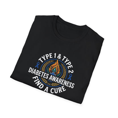 Type 1 & Type 2 Find a Cure Diabetes Awareness T-Shirt