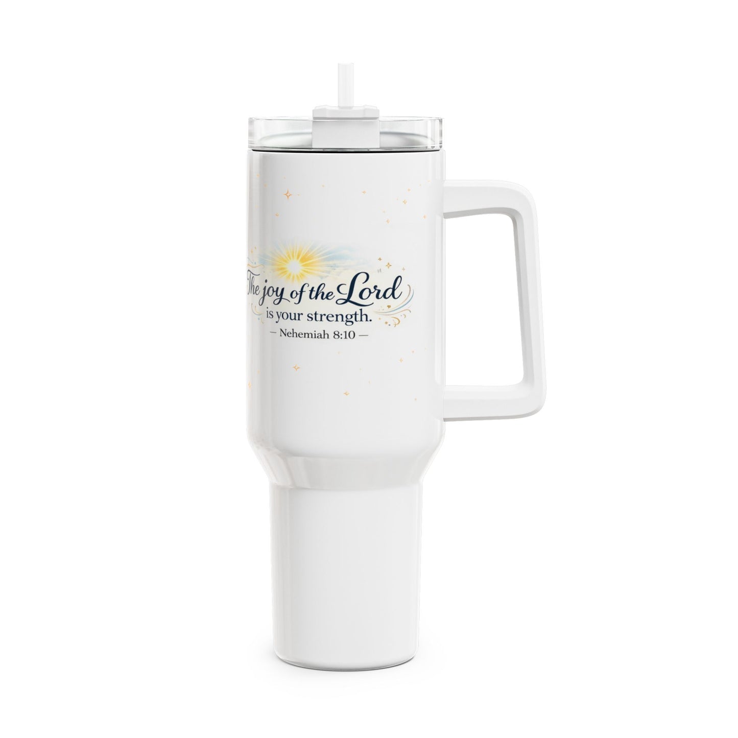 40oz Faith Tumbler – “The joy of the Lord is your strength” Scripture Travel Mug