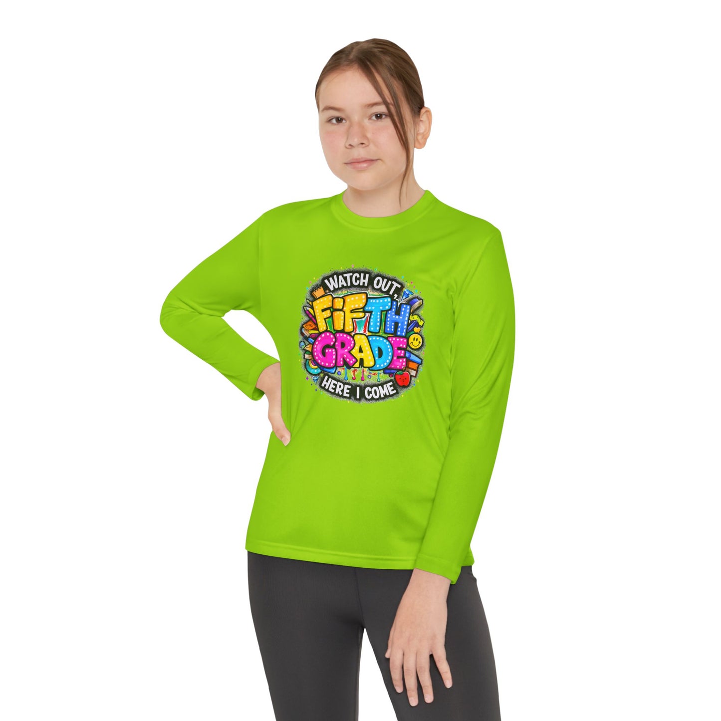 Fifth Grade Kids Long Sleeve Tee — “Watch Out Fifth Grade Here I Come” Back-to-School Shirt