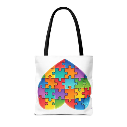 Autism Puzzle Heart Tote Bag - Colorful Awareness Canvas Tote