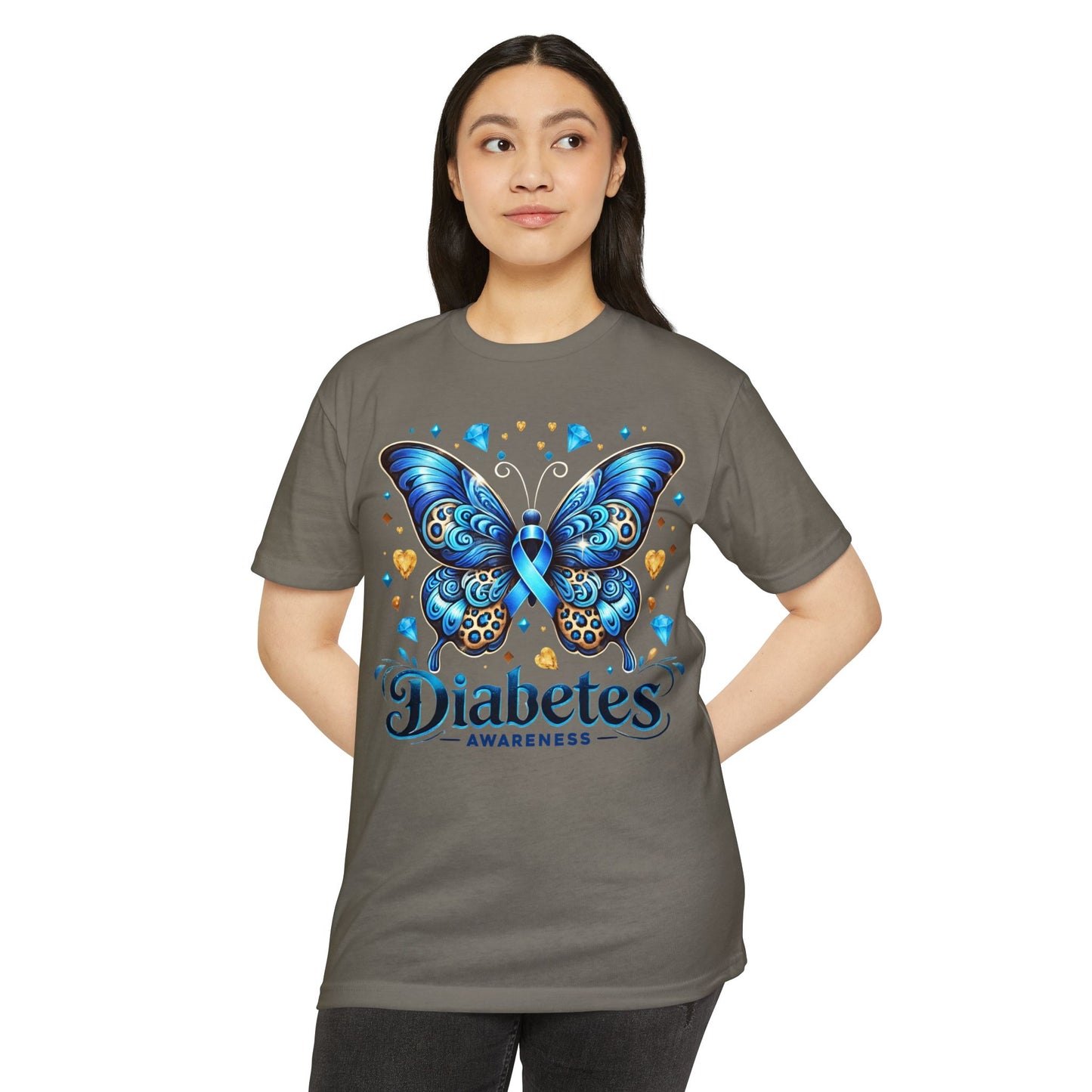 Diabetes Awareness Butterfly T-Shirt — Blue Ribbon Support Tee
