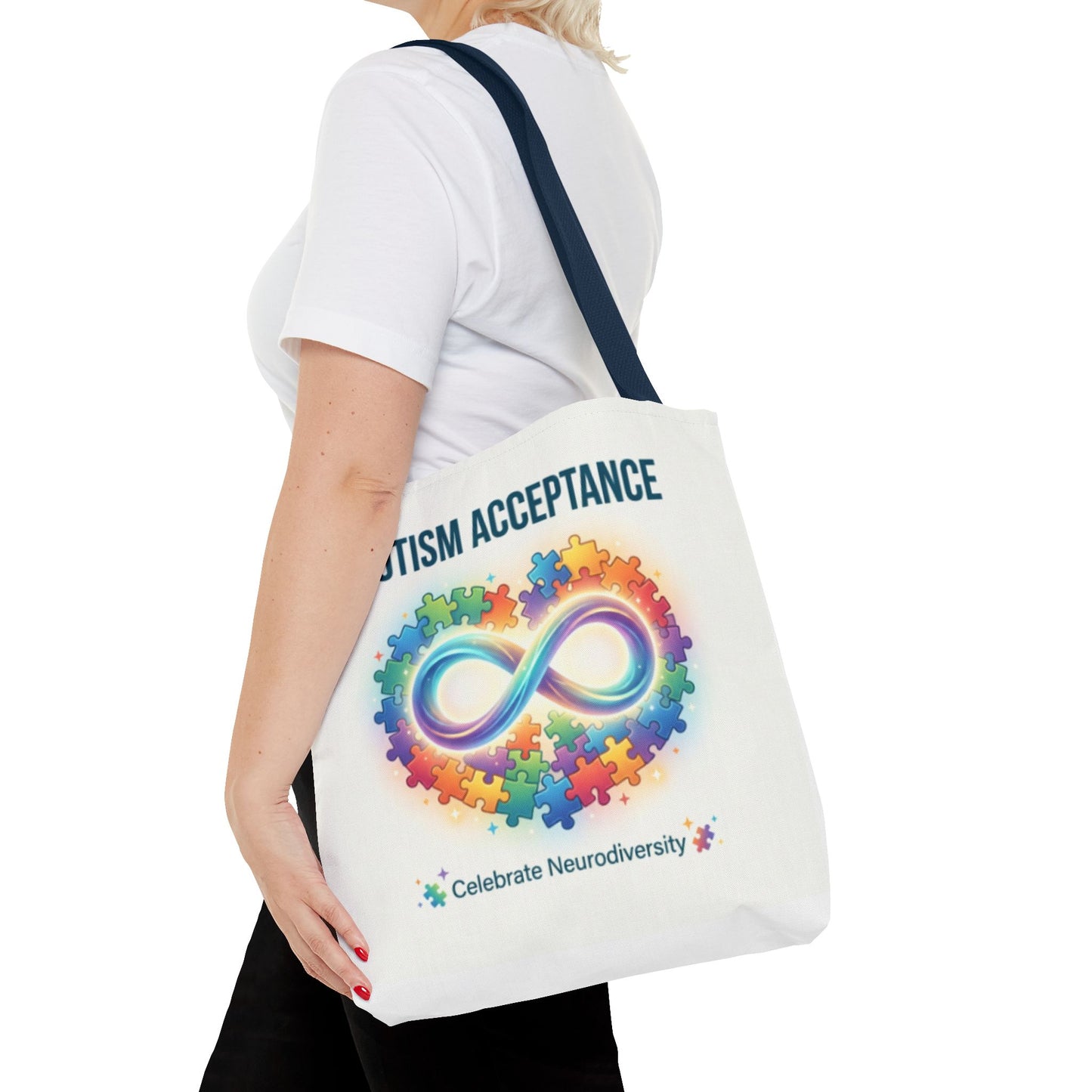 Autism Acceptance Tote Bag — Rainbow Neurodiversity Infinity Puzzle Design