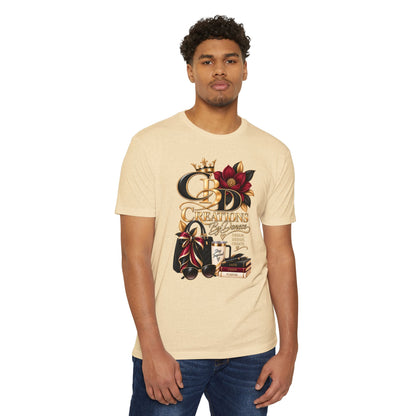 T‑Shirt — CBD Creations Floral Logo Tee (Books, Crown & Coffee Design)