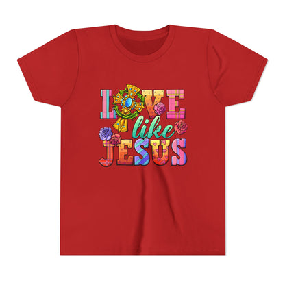 Youth Tee — "Love Like Jesus" Colorful Faith Graphic
