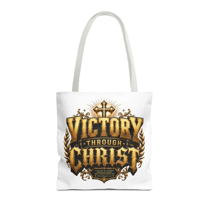 Victory Through Christ Tote Bag — Inspirational Christian Canvas Tote