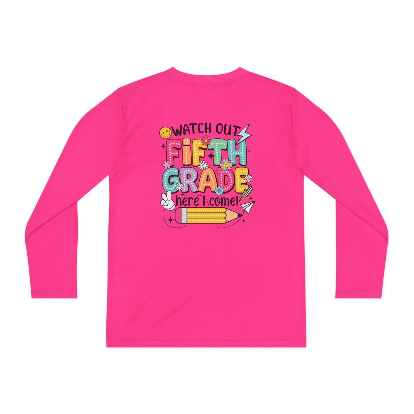 Youth Long Sleeve Tee - "Watch Out Fifth Grade Here I Come" Back-to-School Shirt