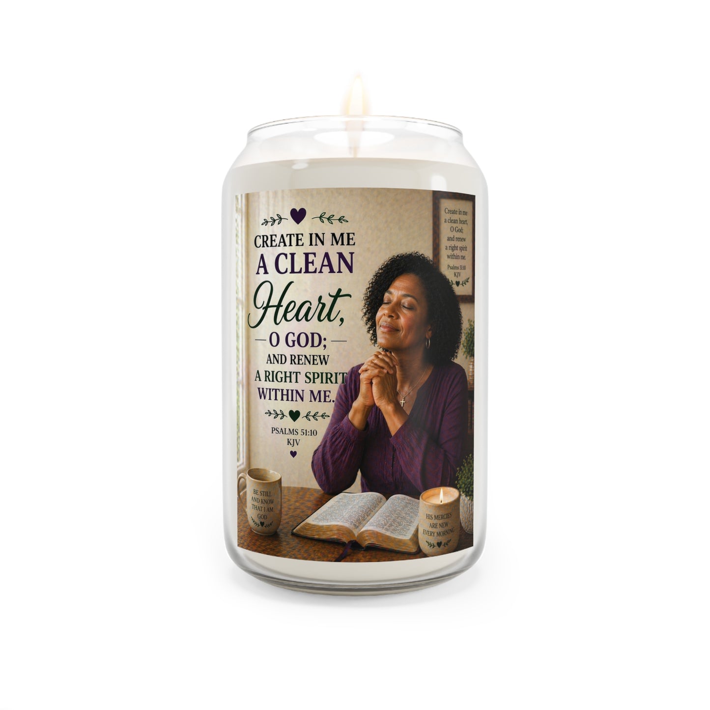 Soy Prayer Candle — “Create in Me a Clean Heart” Inspirational Scented Candle (13.75 oz)