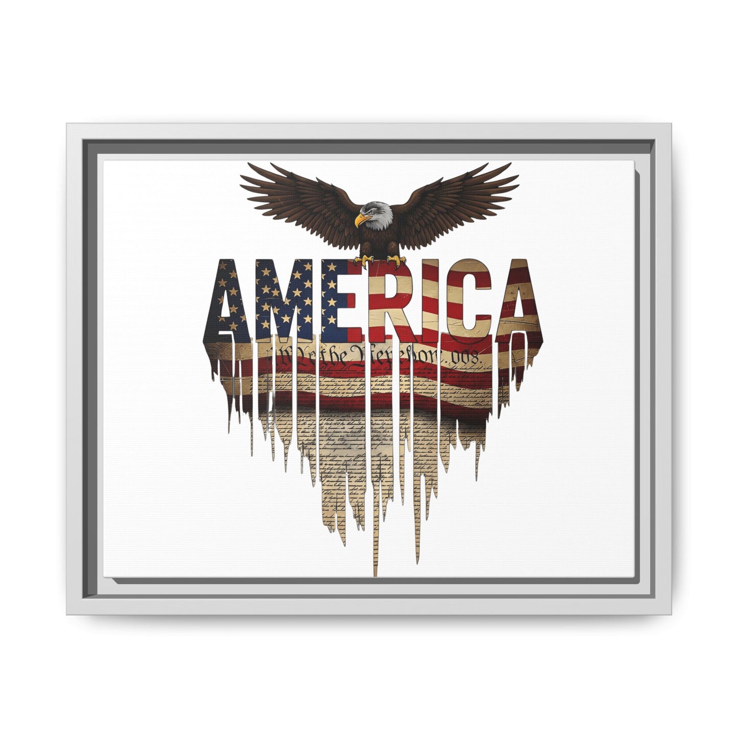 America Eagle Matte Canvas Framed Wall Art — Patriotic USA Flag Typography Print