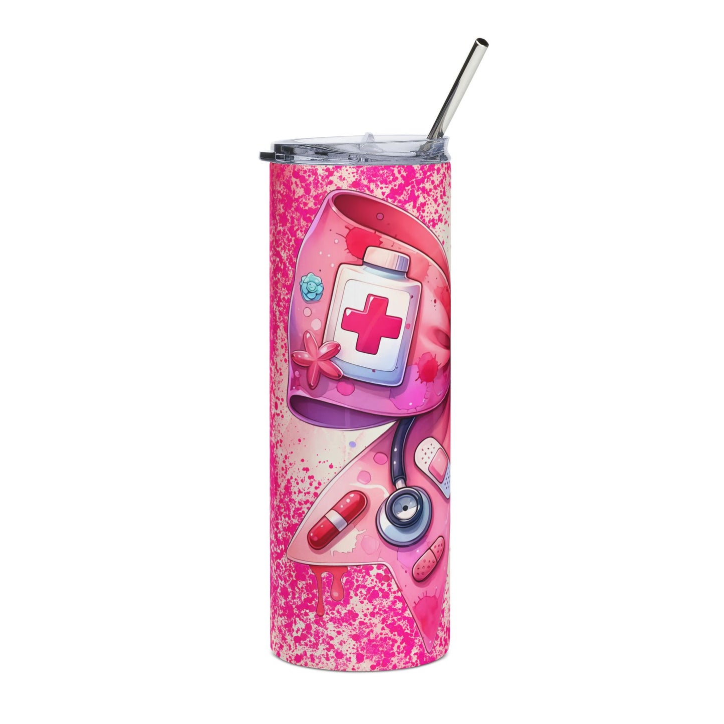 20oz Pink Nurse Tumbler — Medical Bow, Stethoscope & Bandage Design