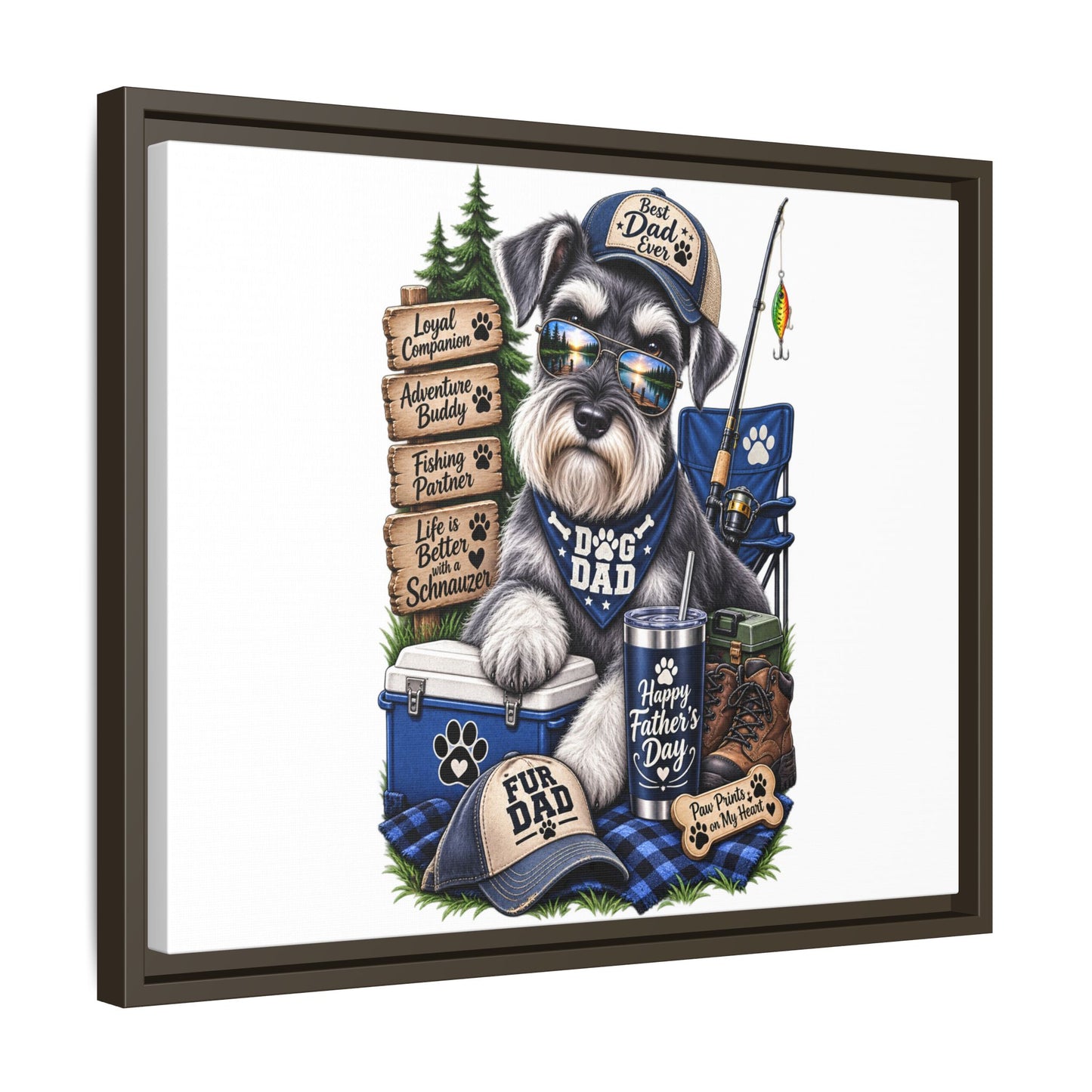 Dog Dad Schnauzer Father's Day Framed Canvas Wall Art — Fishing & Camping Pet Gift