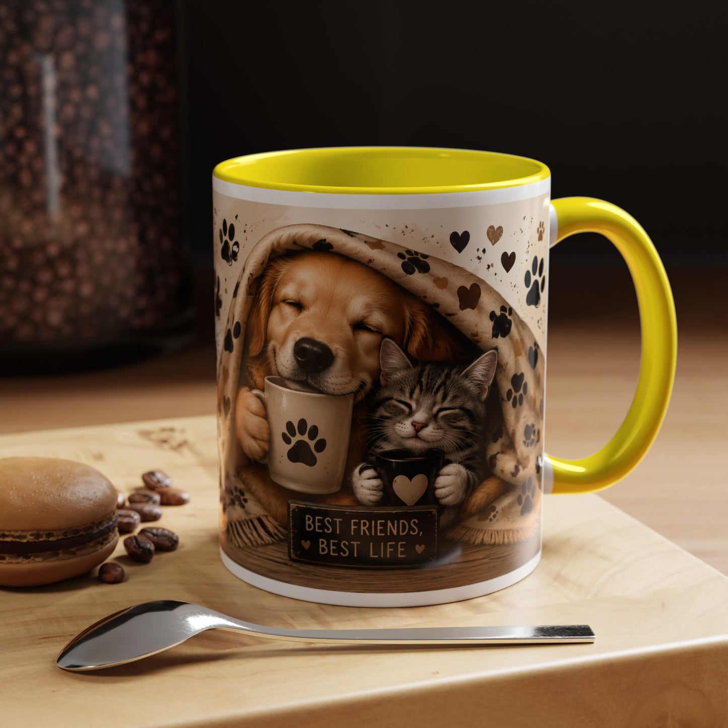 Dog and Cat Coffee Mug – "Best Friends, Best Life" Accent Tea Cup (11/15oz)
