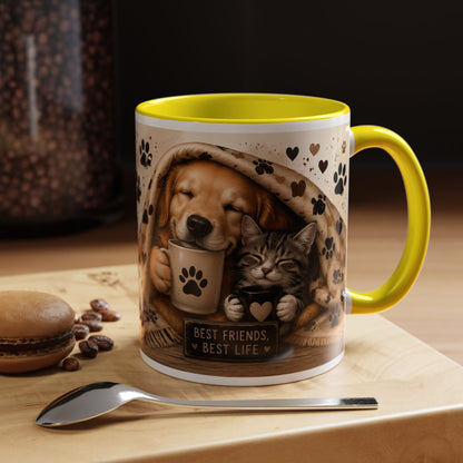 Dog and Cat Coffee Mug – "Best Friends, Best Life" Accent Tea Cup (11/15oz)