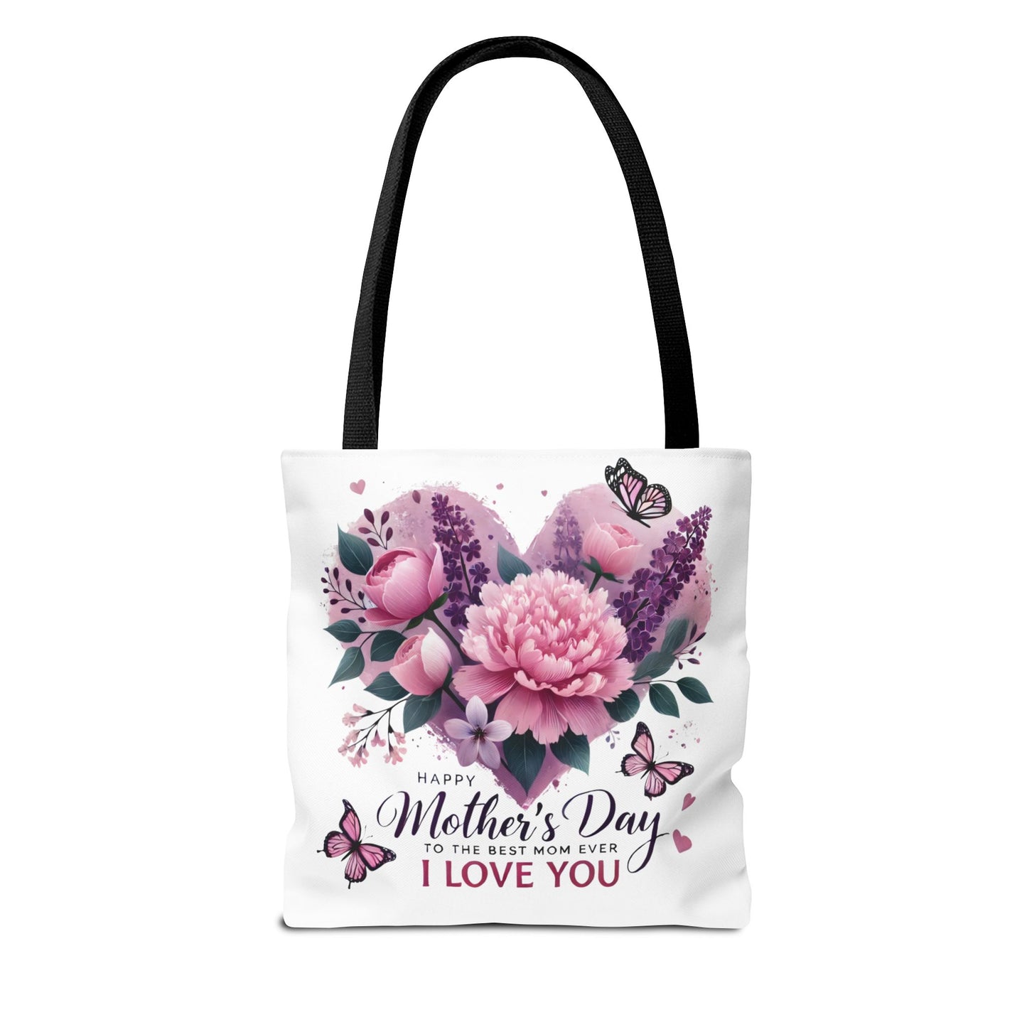 Mother's Day Floral Tote Bag - "Happy Mother's Day I Love You" Heart Bouquet