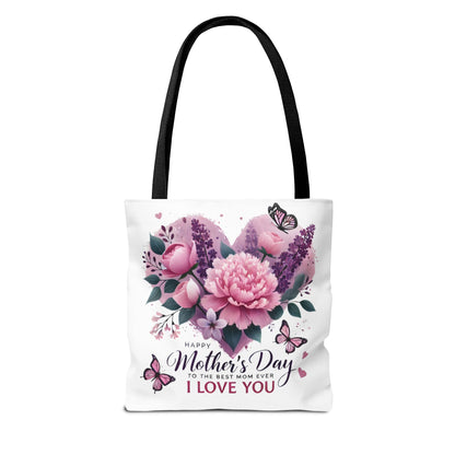 Mother's Day Floral Tote Bag - "Happy Mother's Day I Love You" Heart Bouquet