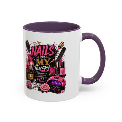 Coffee Mug — "Nails Are My Therapy" Pink Nail Tech Gift