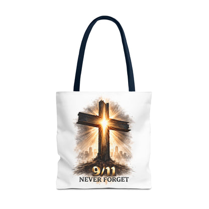 9/11 Never Forget Cross Memorial Tote Bag — Patriotic Remembrance Shopper