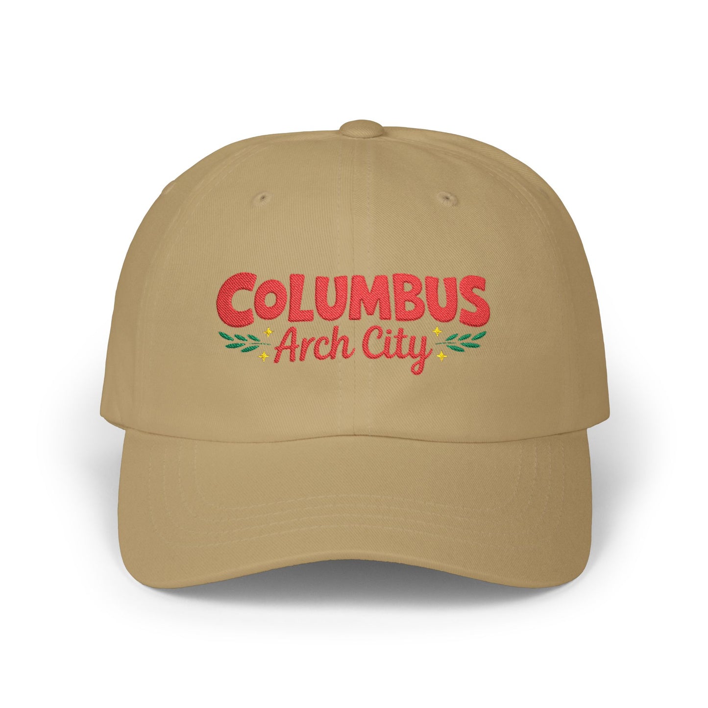 Columbus Arch City Dad Cap — Retro Script Embroidered Baseball Hat
