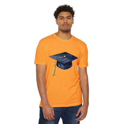 Graduation Cap T-Shirt — Navy Mortarboard with Gold Tassel