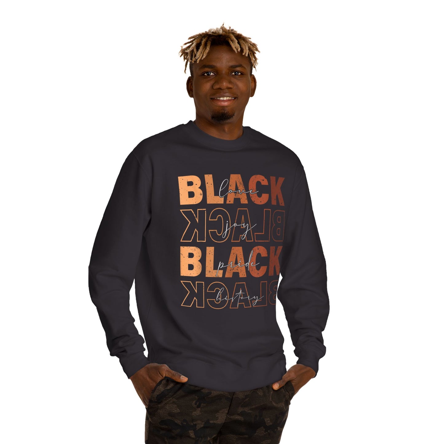Black Pride Crewneck Sweatshirt — Retro Stacked "BLACK" Design