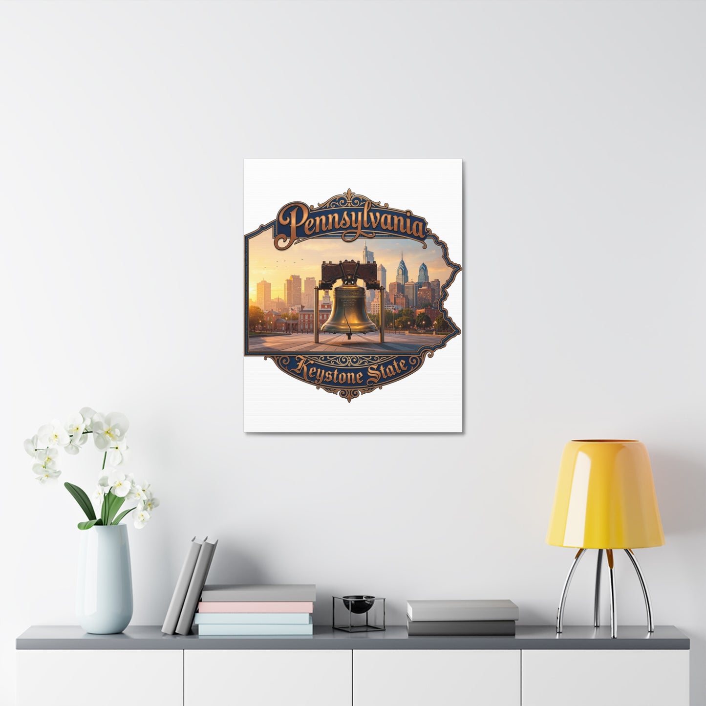 Pennsylvania Keystone State Canvas Wall Art – Liberty Bell & Philadelphia Skyline