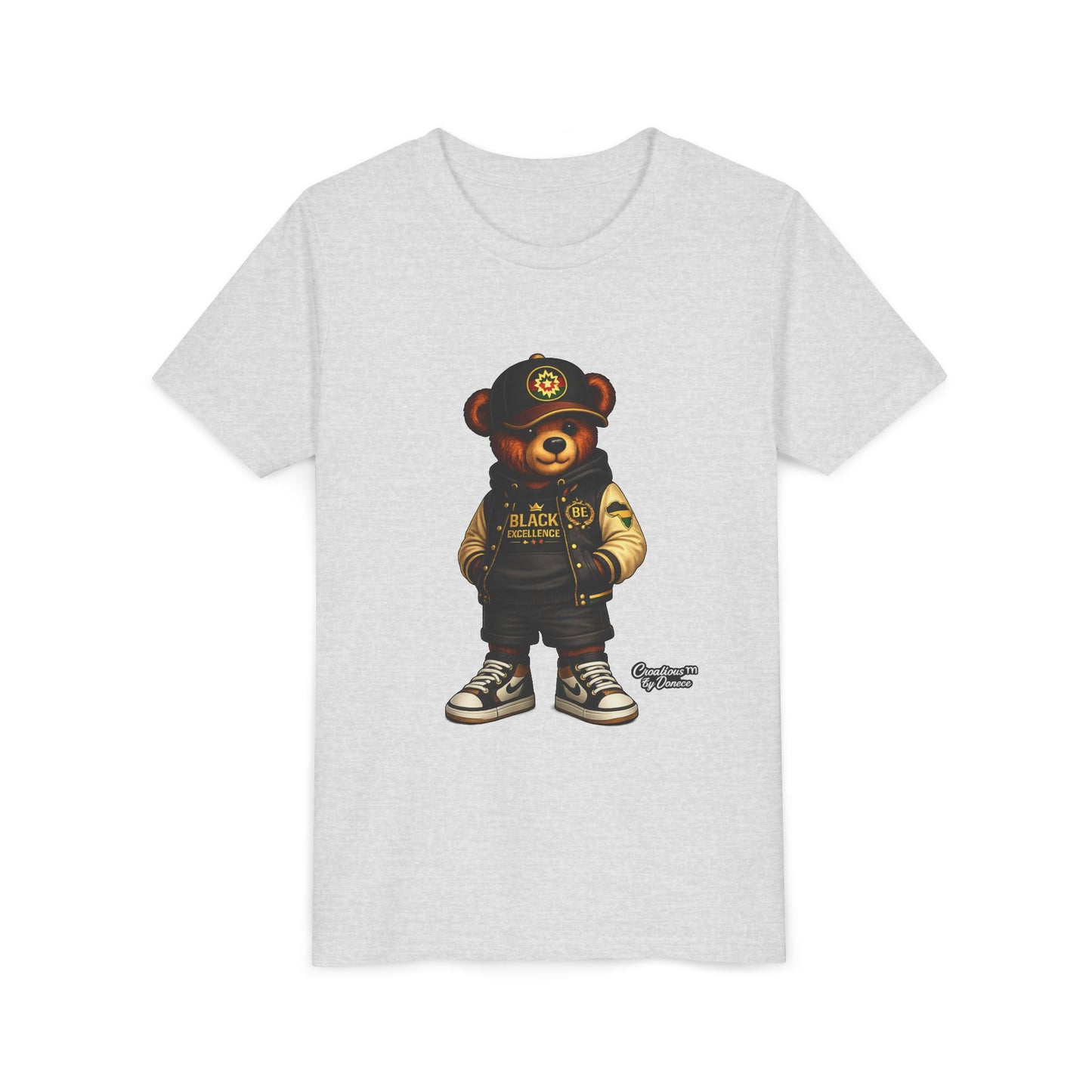 Youth Tee — Streetwear Teddy Bear Graphic (Black Varsity)
