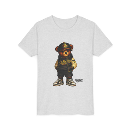 Youth Tee — Streetwear Teddy Bear Graphic (Black Varsity)