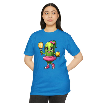 Pickle Paddleball T-Shirt — Cute Pickle Character in Tutu with Paddle & Ball