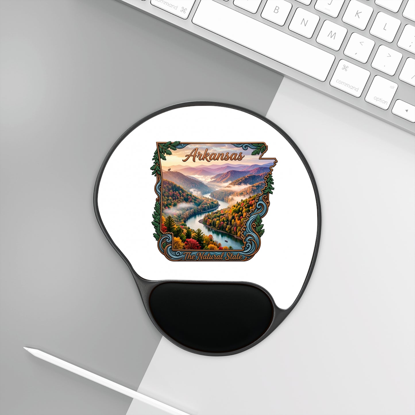 Arkansas Scenic State Map Mouse Pad with Wrist Rest — The Natural State Office Accessory