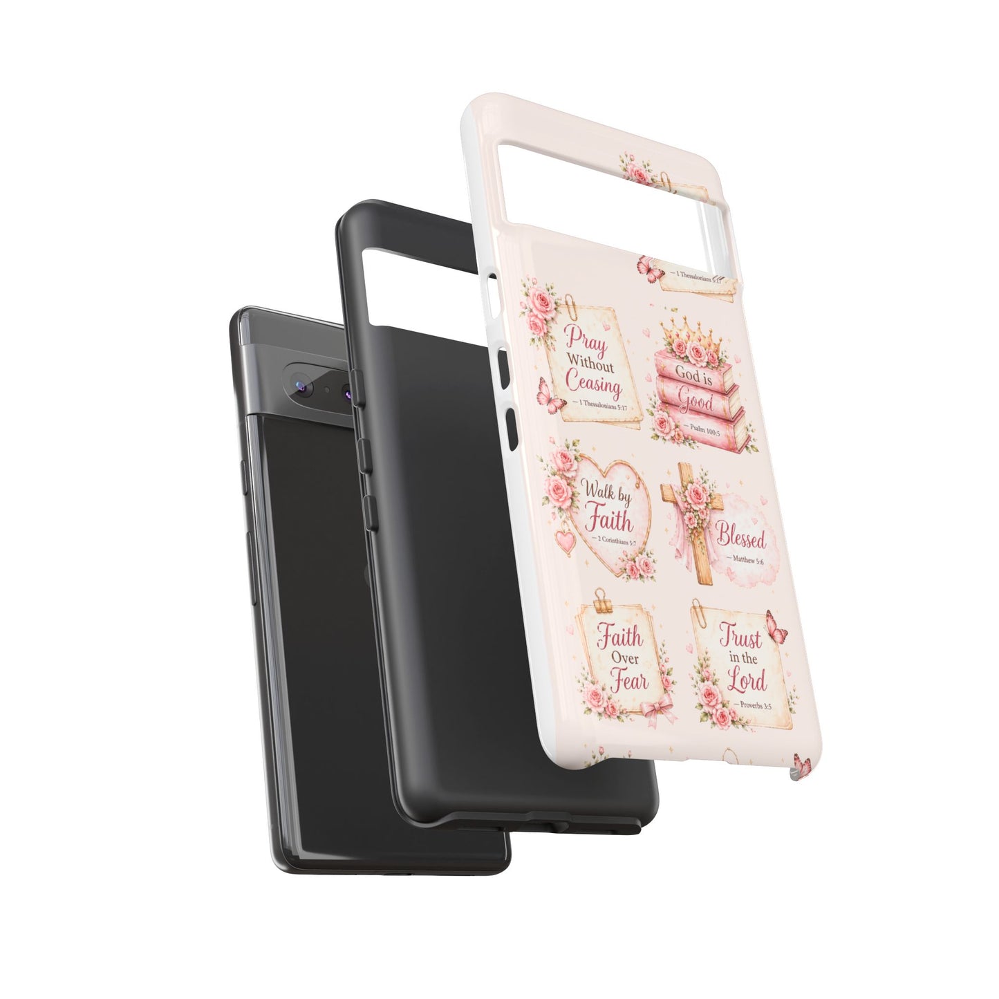 Christian Floral Phone Case — "Pray Without Ceasing" Faith Cross Design
