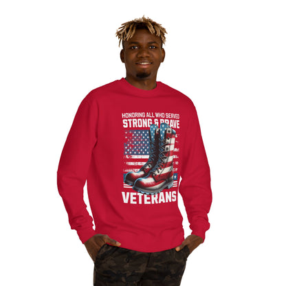 Veterans Tribute Sweatshirt — "Honoring All Who Served" Military Boots & American Flag